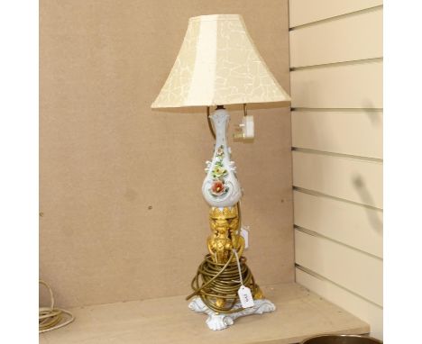 A Naples Italiano gilt and ceramic table lamp, height 66cm overall 