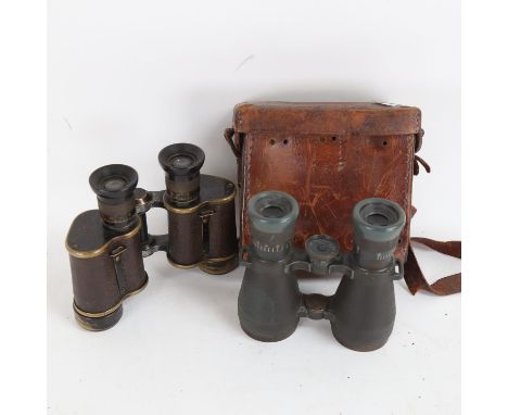 A pair of First World War Period military issue Dollond Prismatic x 6 binoculars, and a pair of German Emil Busch Fernglas bi