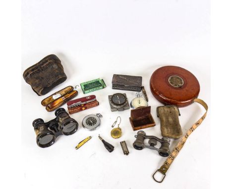 Opera glasses, cased cigar holder, pocket watch, compass etc 