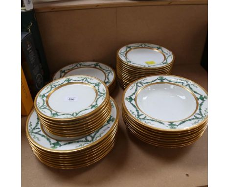 Spode Copeland China retailed by Harrods, comprising 12 dinner plates, 26.5cm, 8 soup plates, 15 dessert plates, and 8 side p