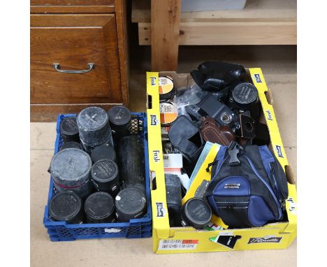 A quantity of various camera lens cases, equipment etc (boxful) 