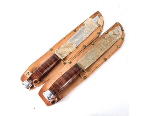 2 Vintage unused hunting knives, with leather sheaths 