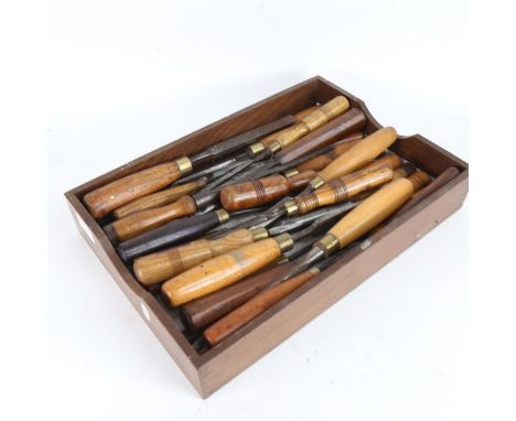 A large quantity of various Antique carpenter's woodworking tools, including chisels (boxful) 