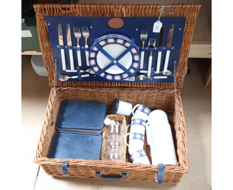 A Vintage wicker picnic hamper, complete with contents 