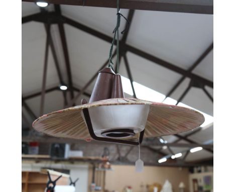 A 1950s rise and fall light fitting, with fabric shade, diameter 58cm 