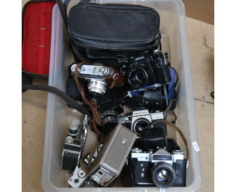 Various Vintage cameras and equipment, including Kodak Retina IIIS, Praktica 35mm reflex camera etc (boxful) 