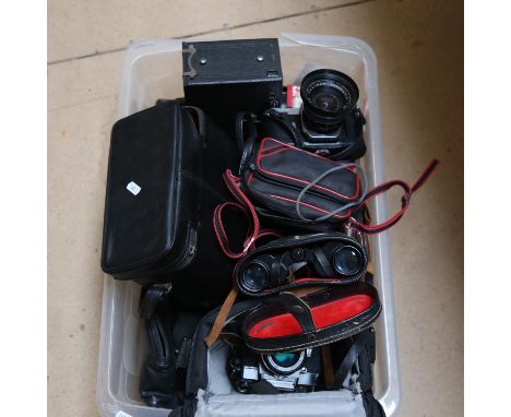 Various Vintage cameras and equipment, including Pentax Spotmatic SP II 35mm single lens reflex camera, binoculars etc (boxfu