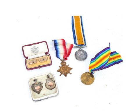 A group of 3 First World War medals to 39005 Driver W E Kinge RHA, cufflinks and silver medals 