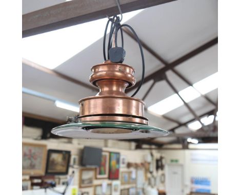 A copper and enamel hanging light fitting, diameter 36cm 