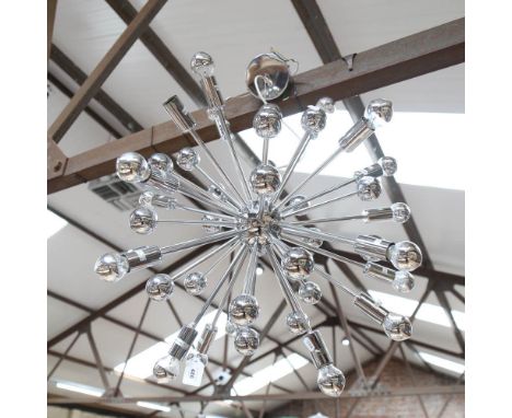 An unusual polished metal ceiling light fitting, diameter 60cm 