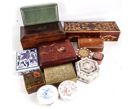 Various boxes and containers, including ceramic trinket boxes (13) 