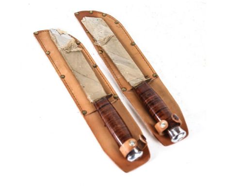 2 Vintage unused hunting knives, with leather sheaths 