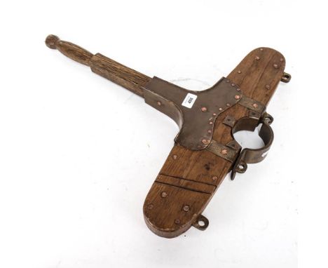 A Vintage wooden boat tiller, with brass and copper mounts, length 60cm 