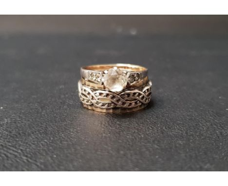 TWO NINE CARAT GOLD RINGScomprising one band formed with central entwined white gold band with yellow gold above and below, r