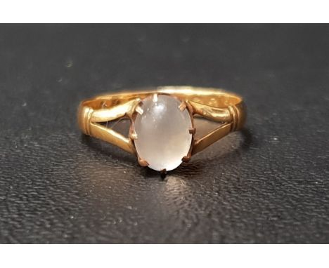 ATTRACTIVE VICTORIAN MOONSTONE SINGLE STONE RINGthe central oval cabochon moonstone on eighteen carat gold shank with split s