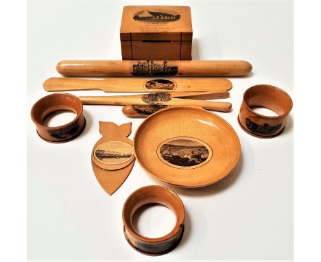 SELEECTION OF MAUCHLINE WAREincluding a letter opener, pin dish of Dalbeattie, three napkin rings of Harrogate and two of Bri