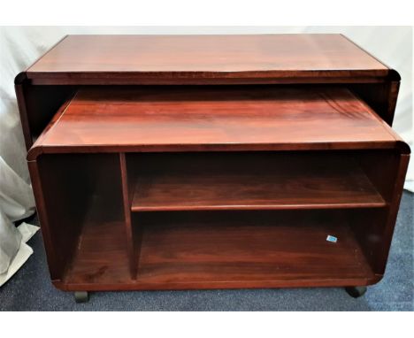 ROSEWOOD COMBINATION OCCASIONAL TABLEthe plain top with rounded corners, an open front and solid back, on casters; with a sep