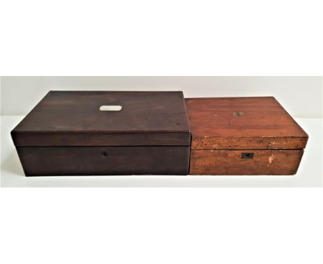 19th CENTURY ROSEWOOD AND MOTHER OF PEARL INLAID WRITING SLOPEwith a fitted interior, 40.5cm wide, together with a mahogany a