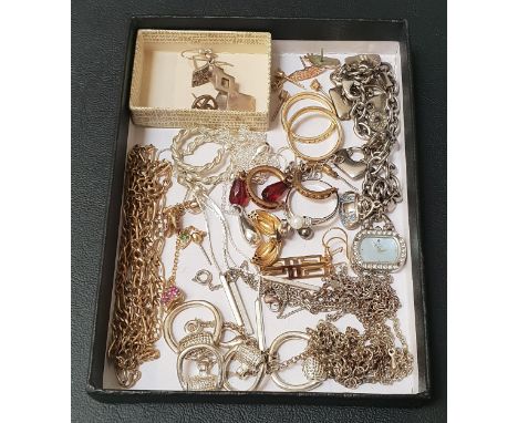 SELECTION OF FASHION AND COSTUME JEWELLERYincluding three single silver earrings, a Citizen Eco-Drive charm bracelet, a pair 