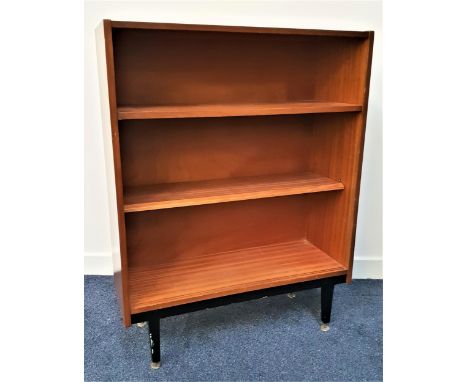 TEAK BOOKCASEwith an open shelf above a lower adjustable shelf, standing on tapering supports, 97.5cm high 