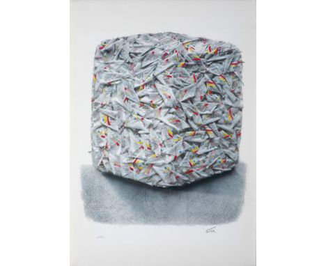 "CÉSAR BALDACCINI (Marseille, 1950 - Paris, 1998)."Compression de boîtes de médicaments" (Compression of Medicine Containers)