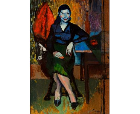 "OCAÑA", JOSE PEREZ OCAÑA (Seville, 1947 - 1983)."Portrait". Oil on panel.Signed in the lower right corner.Measurements: 96 x