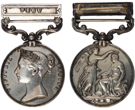 Single Campaign Medals, India General Service Medal 1854-95, one clasp Pegu, awarded to (Pte. Jas Walley. 80th Regt.), impres