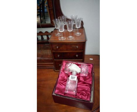 A Metropolitan borough of Bury presentation decanter and glasses