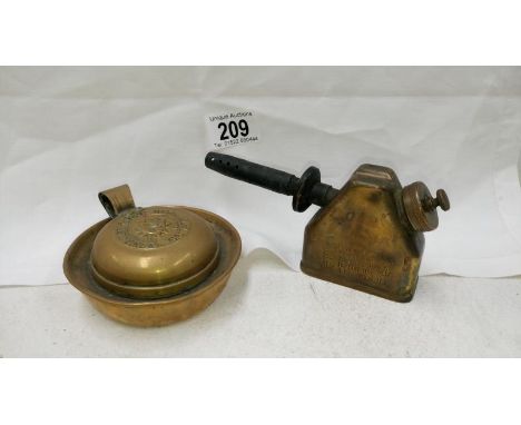 A vintage brass 'The Seamless Stove' and 'Little Wonder' brass blow torch