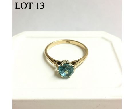 A natural blue zircon stone ring (vintage) in 9ct gold, ring size O