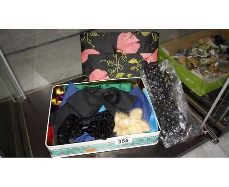 A vintage clutch bag & a quantity of bows etc.