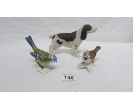 An Aynsley spaniel and 2 Goebel birds