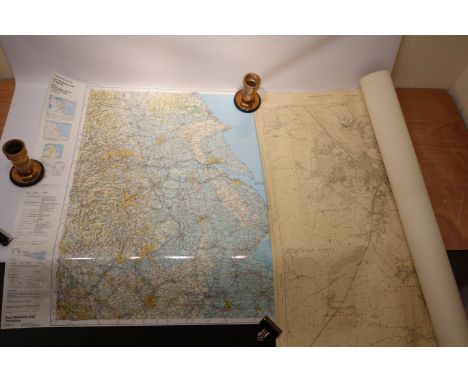 Ordnance Survey Map East Midlands and Yorkshire, colour laminate 92cm x 126cm and one other York and surrounding area115cm x 