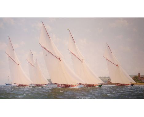 J Class Yachts off the Isle of Wight, Roger Davies limited edition colour print signed and numbered 3/850 in pencil 45cm x 76