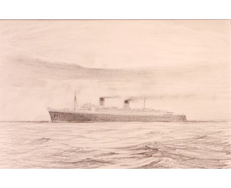 The Queen Mary or last Mauritania John Steven Dews (British 1949-) original pencil sketch for the 1980 Amoco calendar, signed