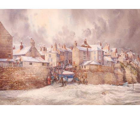 'The Rescue' - the launch of the Whitby Lifeboat the Robert Whitworth at Robin Hoods Bay Jan. 1881, John Freeman limited edit