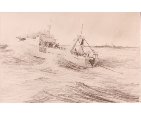 Hull Deep Sea Trawler, John Steven Dews (British 1949-) original pencil sketch for the 1980 Amoco calendar, signed and titled