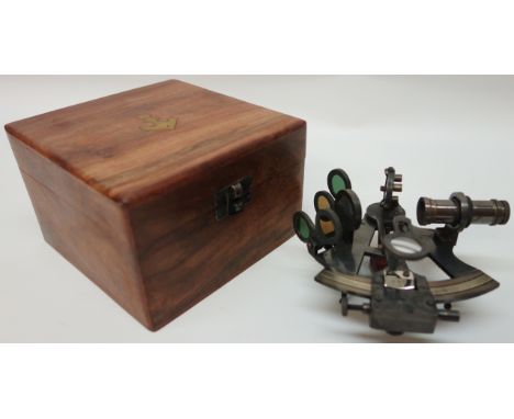 Kelvin &amp; Hughes Sextant with wooden handle in wooden case, L12cm