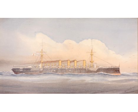 British Steam Battleship Portrait, watercolour signed W F Mitchell (British 1845-1914) and dated 1902,  29cm x 45cm  Conditio