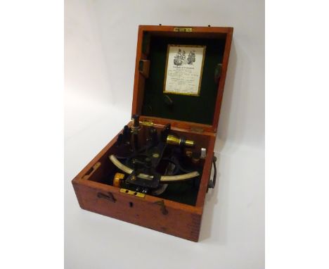 Husun sextant by Henry Hughes & Son Ltd No.19816 made for H A Johannesen Ltd Grimsby in original fitted mahogany case Conditi