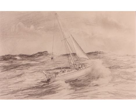 Sir Francis Chichester and Gypsy Moth IV, John Steven Dews (British 1949-) original pencil sketch for the 1980 Amoco calendar