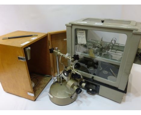 20th century Prior electric Microscope in case & a Stanton Industries MC50 balance scale, H47cm, (2) (This item is PAT tested