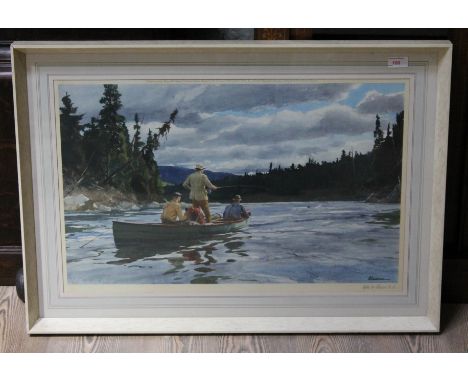 Ogden Minton Pleissner, salmon fishing, limited edition print, 69cm x 42cm, signed in pencil, blindstamp lower left, publishe