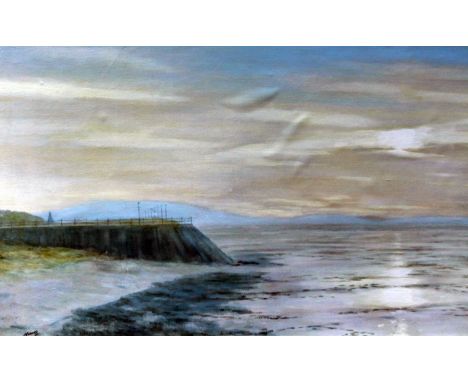 R Roberts, North Wales coastline, oil on board, signed, framed 94cm x 68cm.