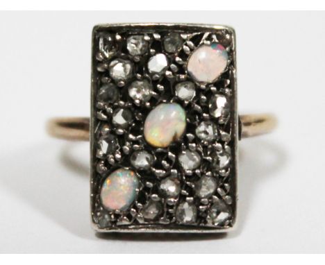 An Art Deco diamond and opal ring, gross wt. 3.1g, size M.