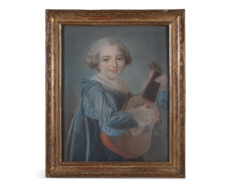 FRENCH SCHOOL (18TH CENTURY)Portrait of a Young Boy Playing a LutePastel, 71 x 55cm