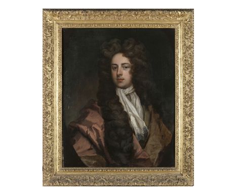 MICHAEL DAHL (1659 - 1743)Portrait of a gentleman, half-length, with white cravat and flowing wig Oil on canvas, 83 x 67cmWit
