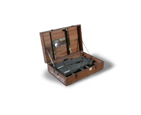 A LARGE WWII JAPANESE NAVAL 'BIG EYE NAVAL BINOCULARS', made by Takatiho Toko company, contained in its original transport fi
