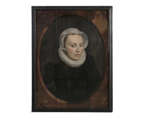 FLEMISH SCHOOL (c.1600)Portrait of a Lady with White Ruff CollarOil on panel, within feigned oval, 67 x 49.5cm
