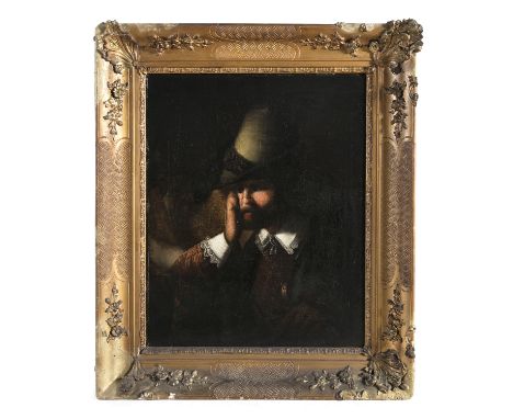 ITALIAN SCHOOL (19TH CENTURY)Portrait of a Gentleman in 17th century attire, half length, in a pensive poseOil on canvas, 64 
